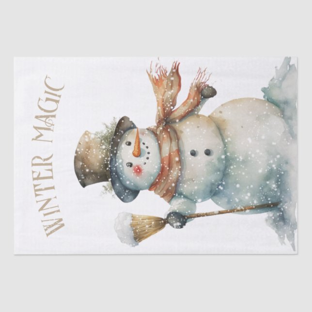 Snowman Watercolor Winter Weihnachten Seidenpapier (Vorderseite)