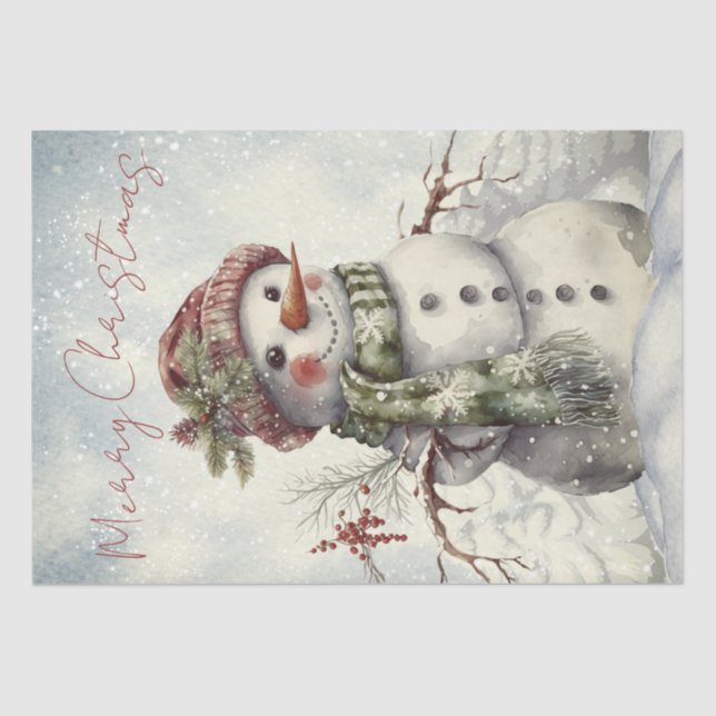 Snowman Watercolor Winter Weihnachten Seidenpapier (Vorderseite)