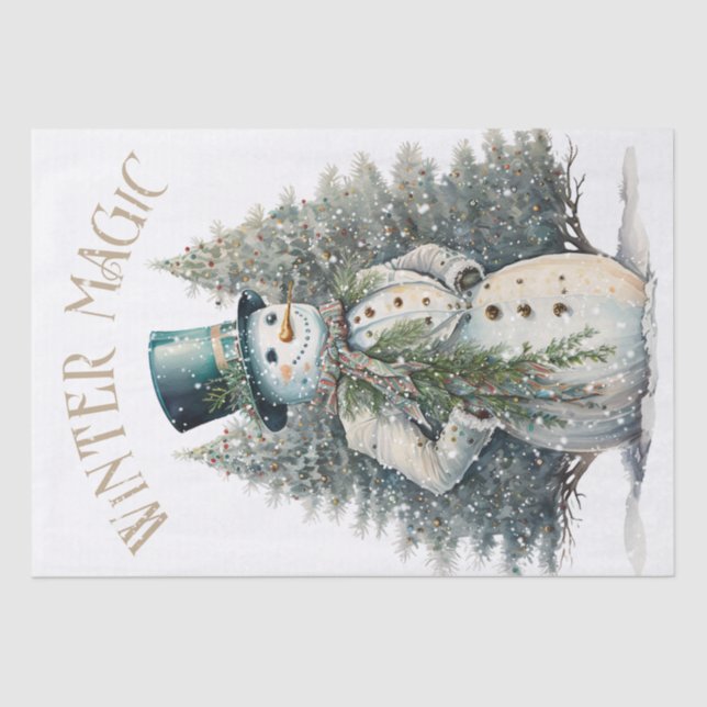 Snowman Watercolor Winter Weihnachten Seidenpapier (Vorderseite)