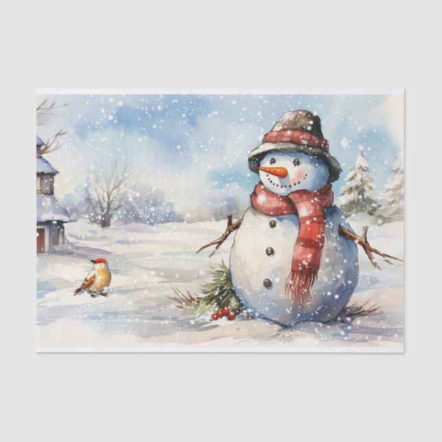 Snowman Watercolor Winter Weihnachten Seidenpapier (Vorderseite)