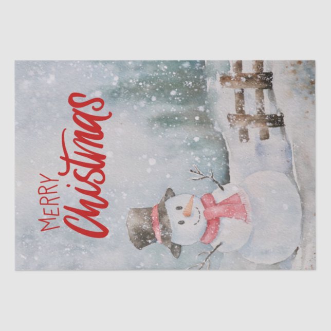 Snowman Watercolor Winter Weihnachten Seidenpapier (Vorderseite)