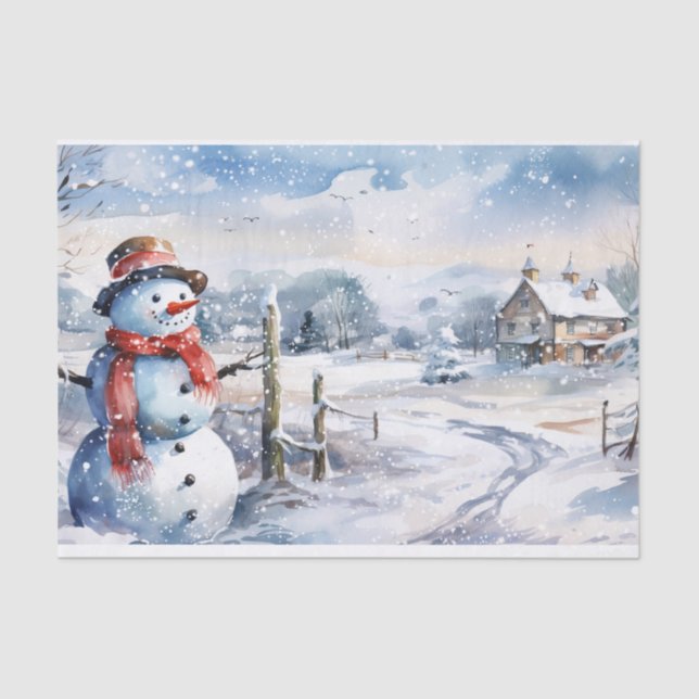 Snowman Watercolor Winter Weihnachten Seidenpapier (Vorderseite)