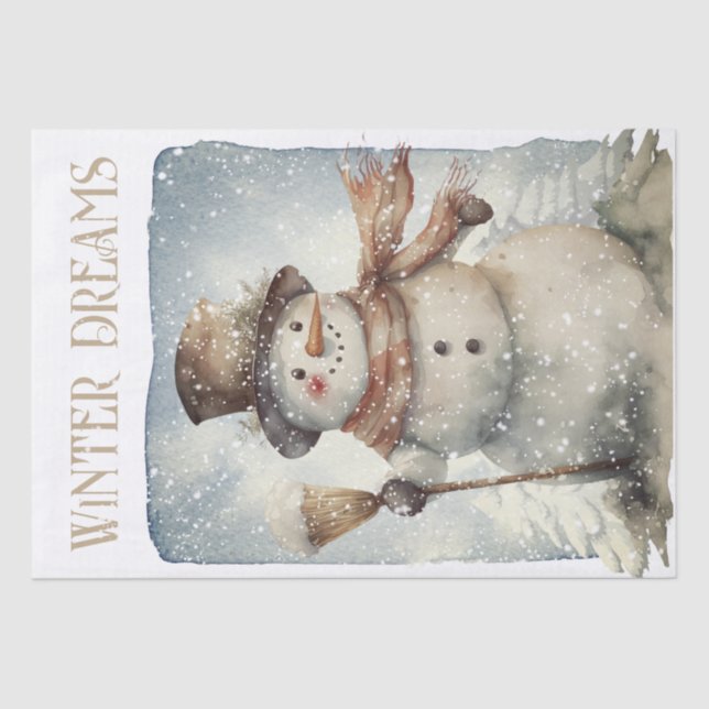 Snowman Watercolor Winter Weihnachten Seidenpapier (Vorderseite)