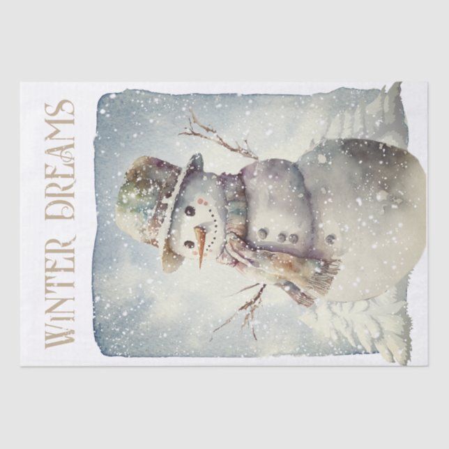 Snowman Watercolor Winter Weihnachten Seidenpapier (Vorderseite)