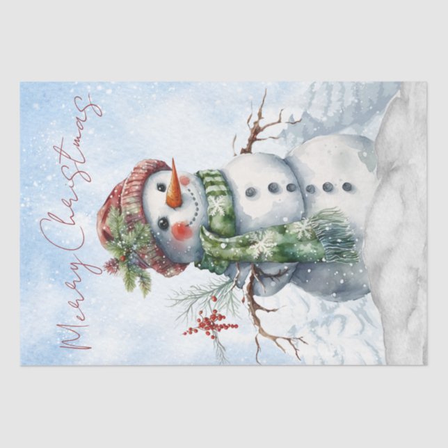 Snowman Watercolor Winter Weihnachten Seidenpapier (Vorderseite)