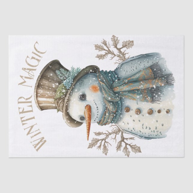 Snowman Watercolor Winter Weihnachten Seidenpapier (Vorderseite)