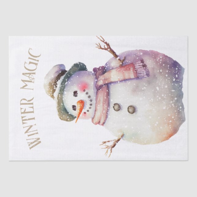 Snowman Watercolor Winter Weihnachten Seidenpapier (Vorderseite)