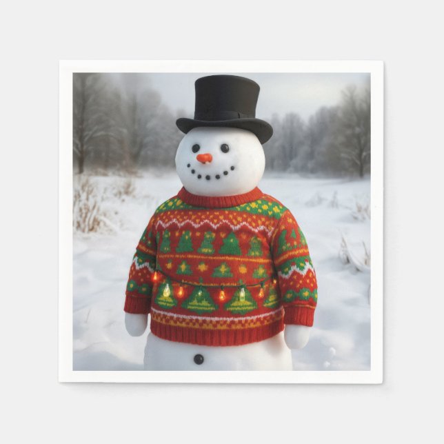 Snowman Wearing an Christmas Ugly Sweater Serviette (Vorderseite)