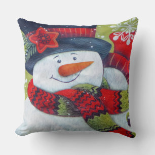 Snowman Wearing Scarf Pillow Kissen