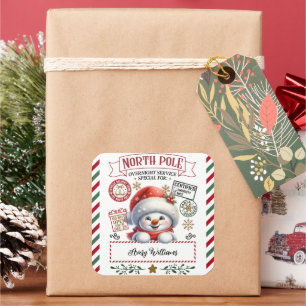 Snowman Weihnachts-Sonderlieferung von Sant Quadratischer Aufkleber