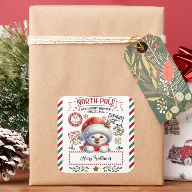 Snowman Weihnachts-Sonderlieferung von Sant Quadratischer Aufkleber (Feiertag)