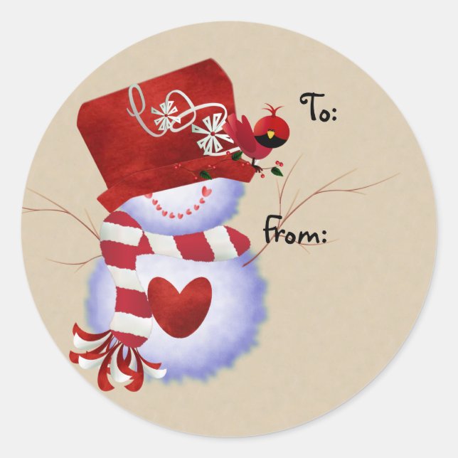 Snowman Weihnachtsgeschenke Tags Runder Aufkleber (Vorderseite)