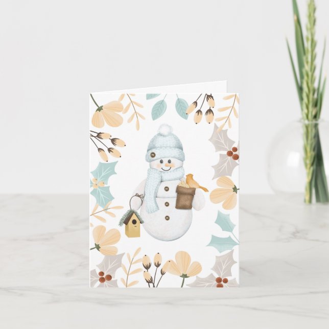 Snowman Weihnachtskarte | Feierliche Wintergrüße Karte (Vorderseite)