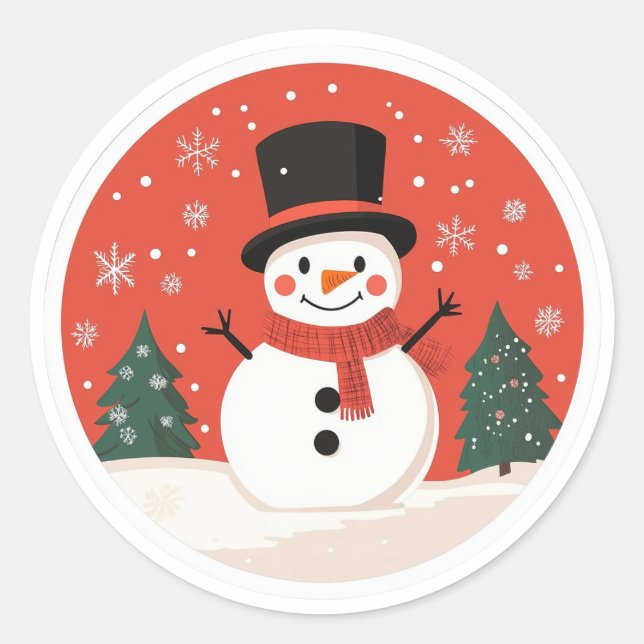 Snowman Weihnachtssticker | Feste Winterkleber Runder Aufkleber (Vorderseite)