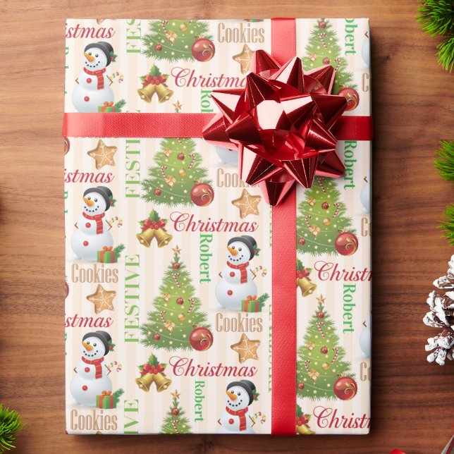 Snowman wiederholt Name Niedliche Weihnachtsjunge Geschenkpapier (Von Creator hochgeladen)