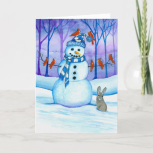 Snowman Wildlife Birds Holiday By Bihrle Feiertagskarte