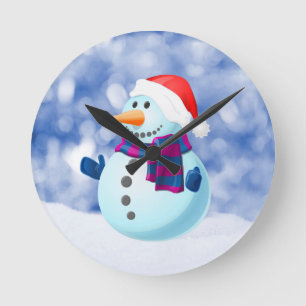Snowman Winter Frohe Weihnachtsschnee Runde Wanduhr