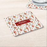 Snowman Winter Holiday - Merry Christmas Rechteckiger Pappuntersetzer<br><div class="desc">Add a festive touch to your table with this charming personalized Christmas coaster. Featuring a delightful snowman pattern with cozy hats, scarves, holly leaves, pinecones, and lanterns, it’s perfect for protecting your surfaces while celebrating the holiday season. Customize the center panel with your name, family name, or a short holiday...</div>