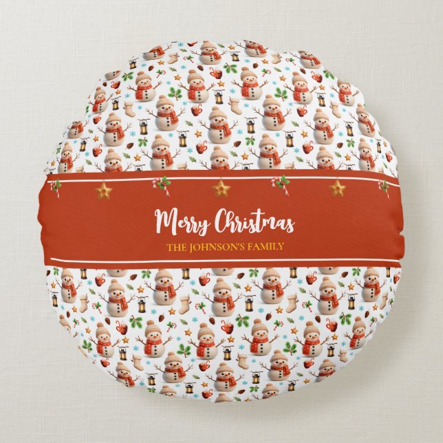 Snowman Winter Holidays - Merry Christmas Rundes Kissen (Vorderseite)
