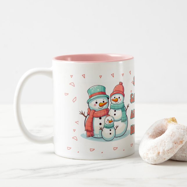 Snowman Winter pastellfarbene Tasse (Mit Donut)