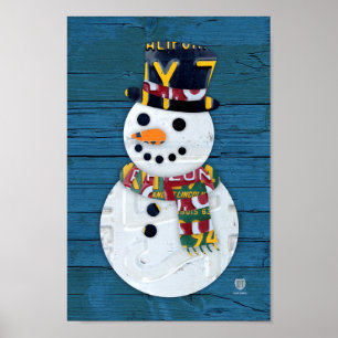 Snowman-Winter-Spaß-Vintage Lizenz-Platten-Kunst Poster