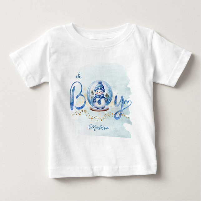 Snowman Winter Theme Oh Boy Baby T-shirt (Vorderseite)