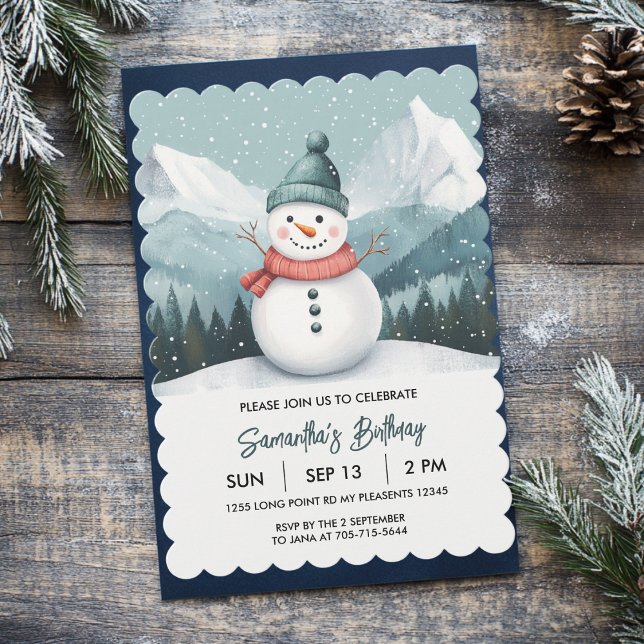 Snowman Winter Wonderland Blue Birthday Einladung (Von Creator hochgeladen)