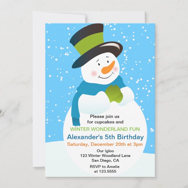 Snowman Winter Wonderland Boy Birthday Einladung (Vorderseite)