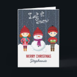 Snowman Winter Wonderland Feiertagskarte<br><div class="desc">Schneemann Winter Wonderland lassen Sie es schnee, lassen Sie es schnee, lassen Sie es schnee. Feiern Sie die Saison mit diesem lustigen und skurrilen Winterthema. Dieses winterliche Design besteht aus einem lustigen, liebevollen Schneemann und zwei fröhlichen Kindern, die in ihren wärmsten Winterschwitzen gekleidet sind. Mit den passenden Accessoires, Geschenken, Gastgeschenke...</div>