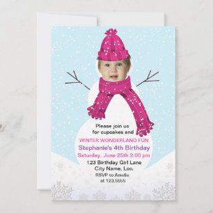 Snowman Winter Wonderland Foto Geburtstag Custom Einladung