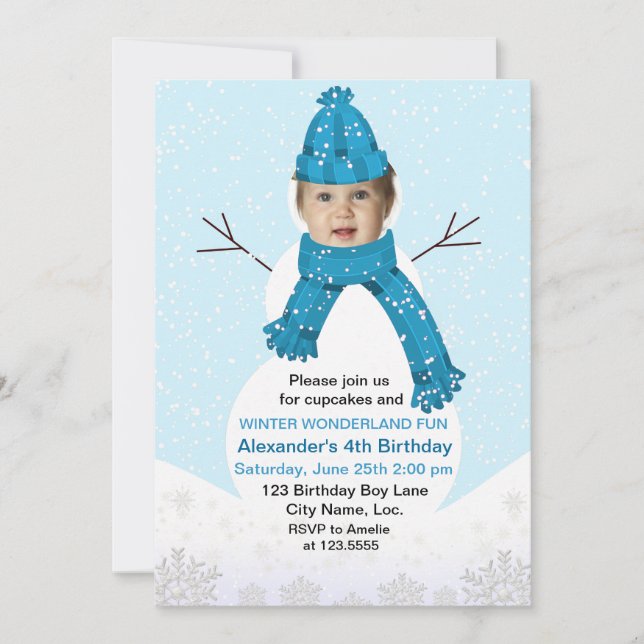Snowman Winter Wonderland Photo Birthday Custom Einladung (Vorderseite)