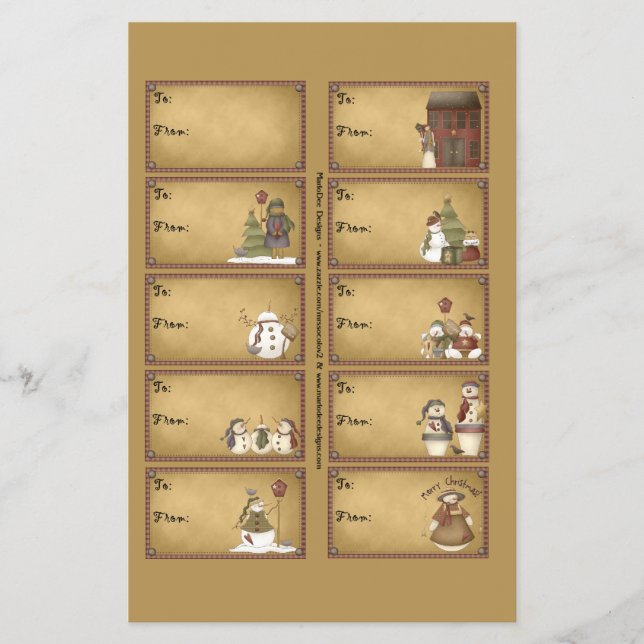 Snowman Wintergeschenktafeln auf einem Blatt - D2 (Vorne)