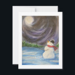 Snowman Winterszene Flat Note Card Mitteilungskarte<br><div class="desc">Originelles Kunstwerk von Snowman in einer nächtlichen Winterszene.</div>