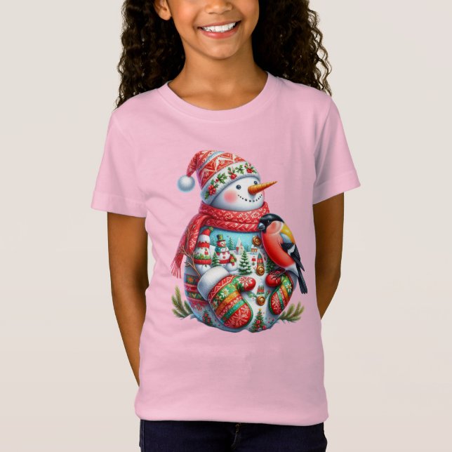Snowman with Bird, Christmas, Author Natasha Us   T-Shirt (Vorderseite)