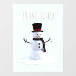 Snowman with hat and scarf. I Love Snow Fensteraufkleber