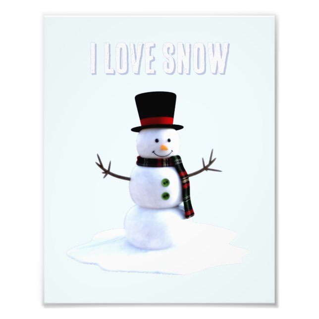 Snowman with hat and scarf. I Love Snow Fotodruck (Vorne)