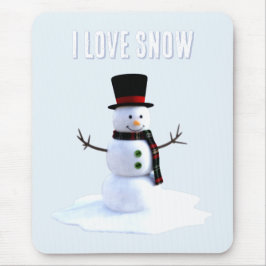Snowman with hat and scarf. I Love Snow Mousepad