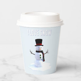 Snowman with hat and scarf. I Love Snow Pappbecher