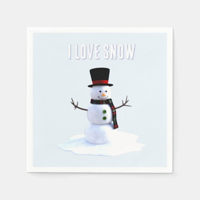 Snowman with hat and scarf. I Love Snow Serviette (Vorderseite)