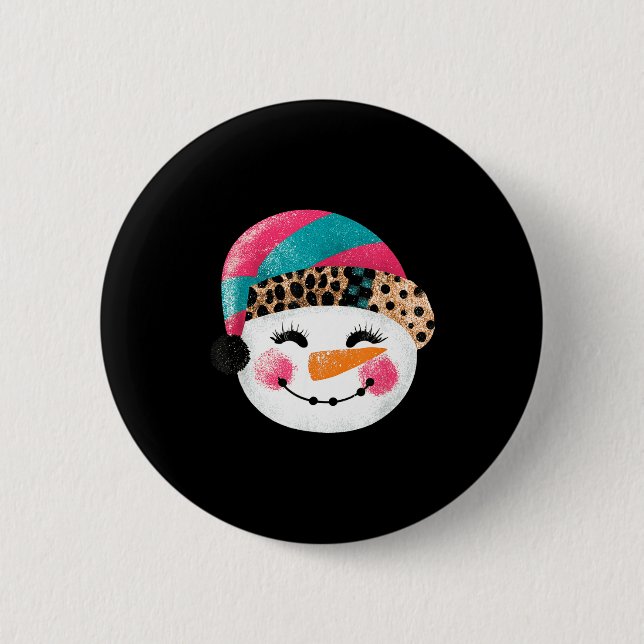 Snowman With Santa Hat And Leopard Pattern  Button (Vorderseite)