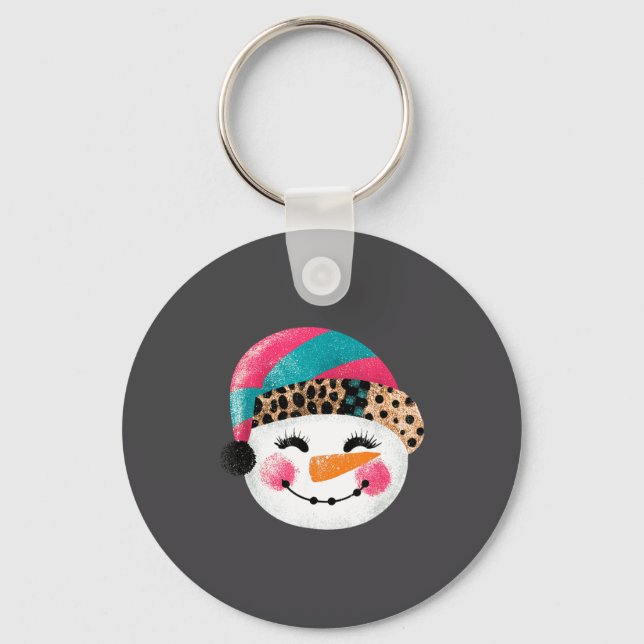 Snowman With Santa Hat And Leopard Pattern  Schlüsselanhänger (Vorderseite)