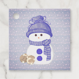 Snowman with Two Sleeping Bunnies with Snowflakes Geschenkanhänger