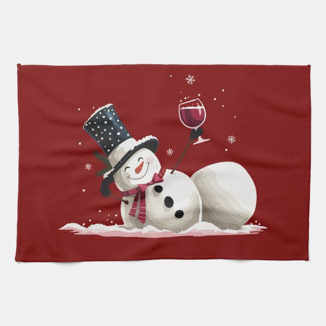 Snowman With Wine Christmas Gift Xmas Holiday  Geschirrtuch (Horizontal)