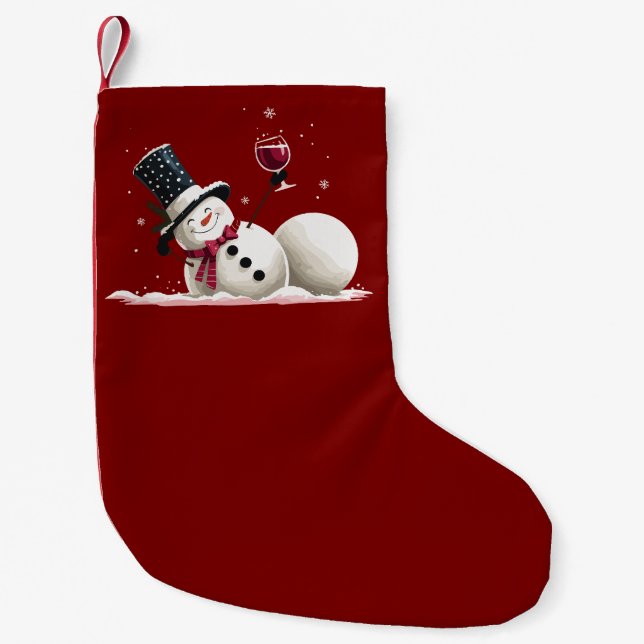 Snowman With Wine Christmas Gift Xmas Holiday  Kleiner Weihnachtsstrumpf (Vorderseite)