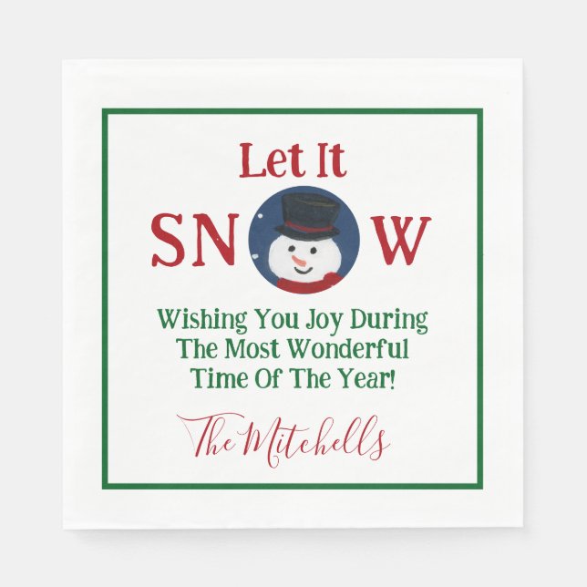 Snowman Wonderful Time Year PERSONALIZE Name Serviette (Vorderseite)