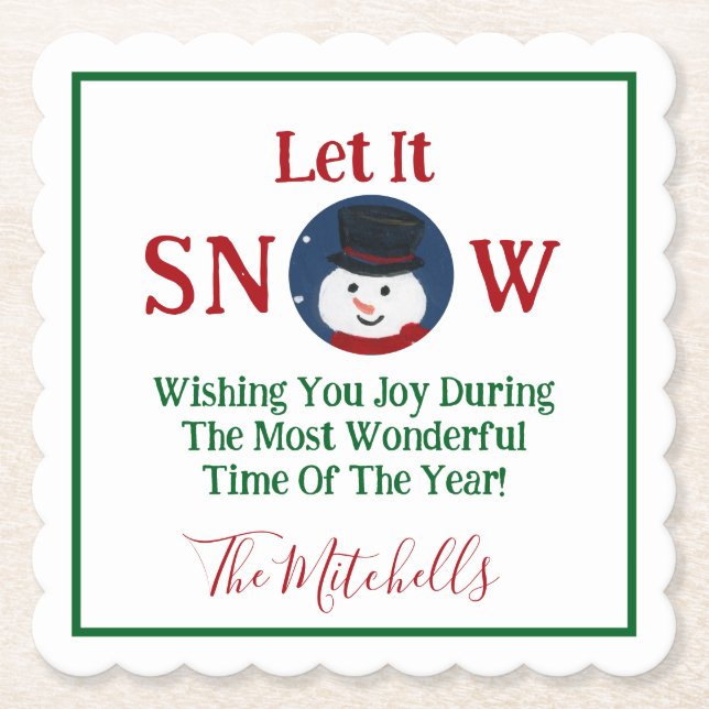 Snowman Wonderful Time Year PERSONALIZE Name Untersetzer (Vorderseite)
