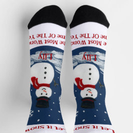 Snowman Wonderful Time Year Womans PERSONALISIEREN Socken
