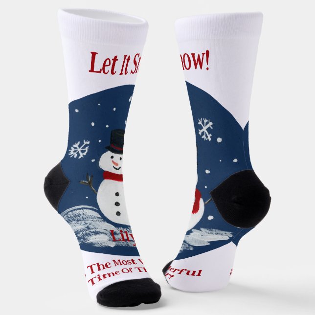Snowman Wonderful Time Year Womans PERSONALISIEREN Socken (Gewinkelt)