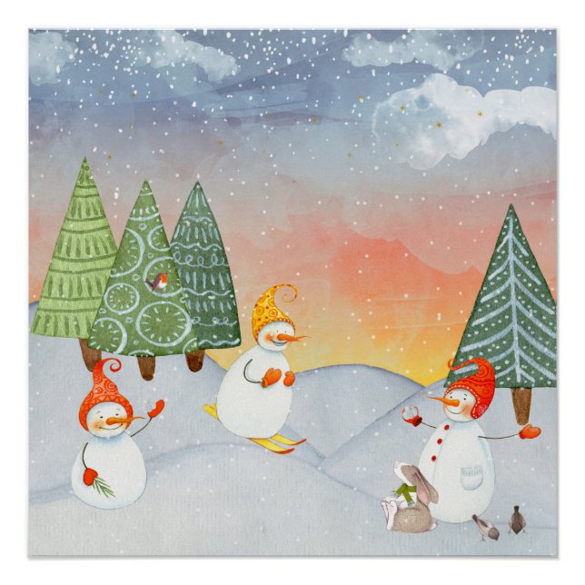 SNOWMAN & WOODLAND FREUNDE IN WINTERWONDERLAND POSTER (Vorderseite)