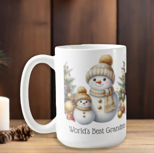 Snowman World's Best Oma Gold Green Christmas Kaffeetasse